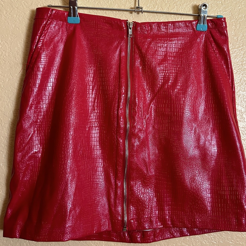 Windsor Red Faux Leather Snakeskin Mini Skirt